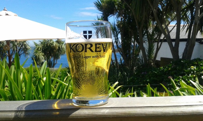 Traditional Korev Cornish beer enjoyed along with great views from our garden.